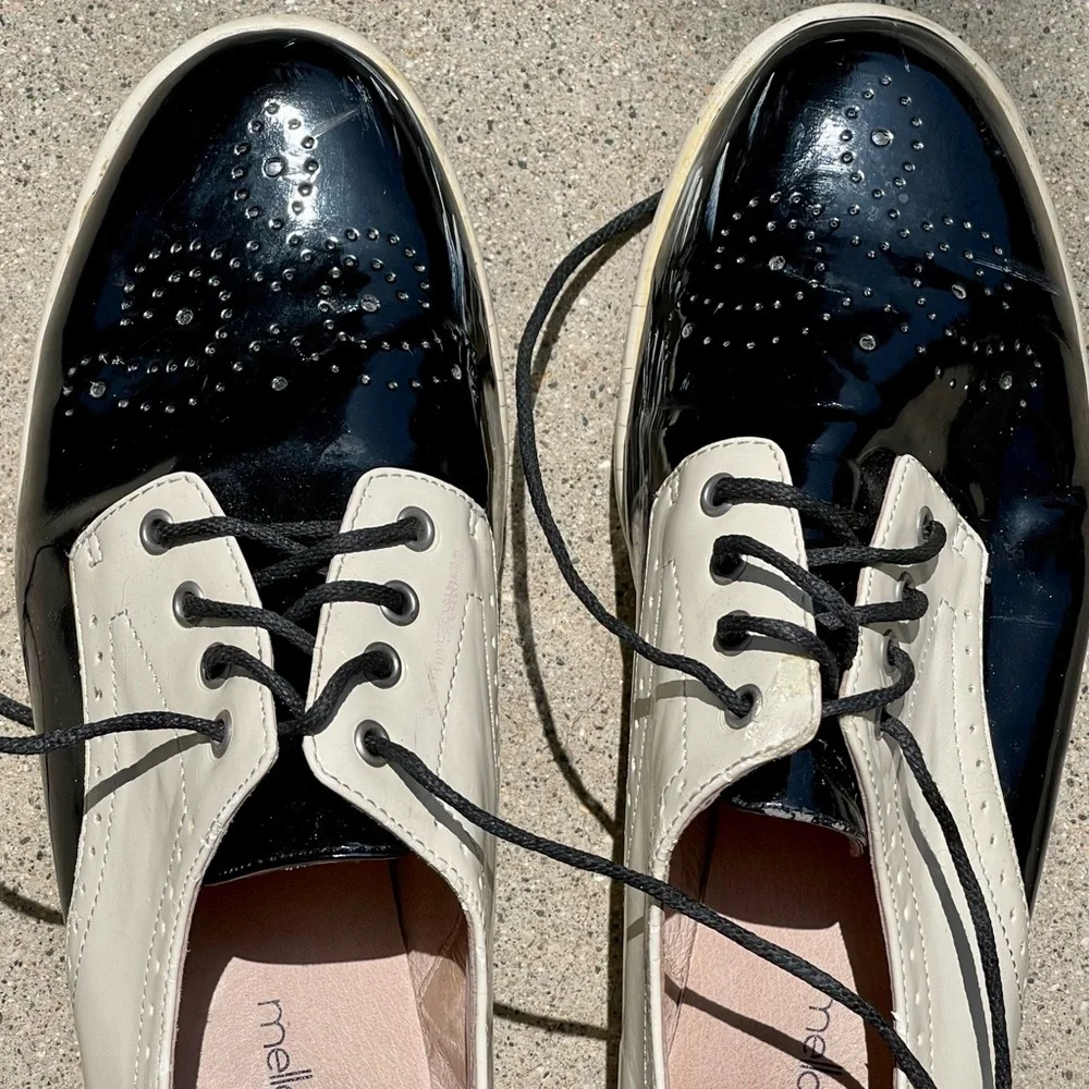 Mellow Yellow Black & Cream Patent Laced Derby Shoes, size 39